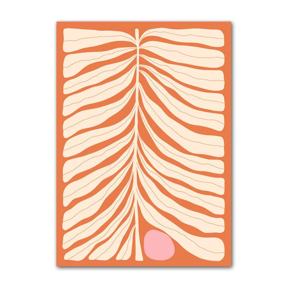 Decorative rug with a leaf pattern on an orange background