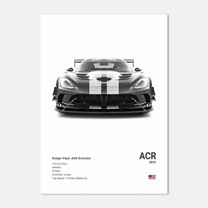 Dodge Viper ACR Extreme poster with black and white design on a white background