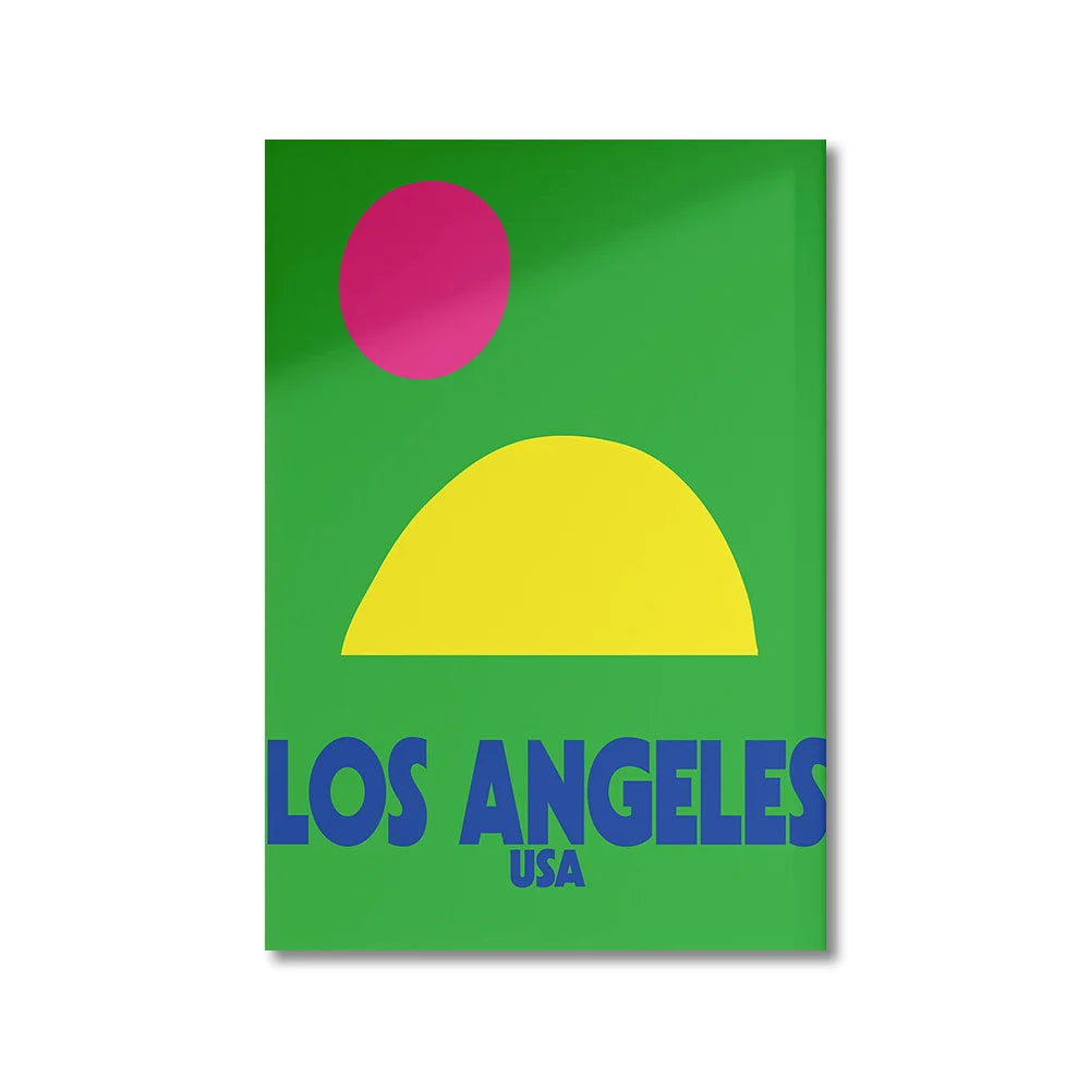 Poster with colorful design featuring 'Los Angeles USA' on a green background