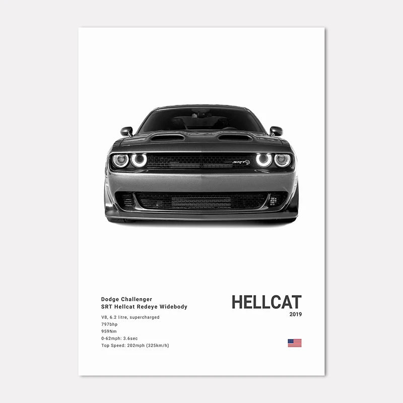 Dodge Challenger SRT Hellcat Redeye Widebody poster on a white background