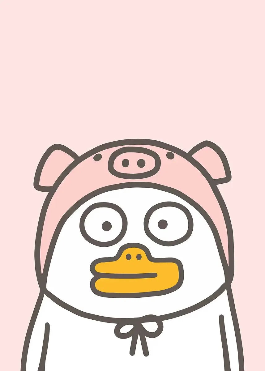 Cartoon character with a pig hat on a pink background