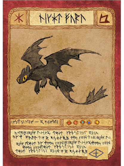 Illustration of a dragon on a textured background with decorative elements