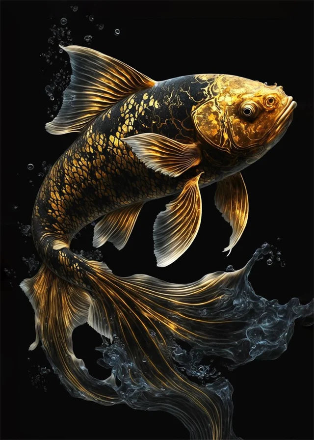 Goldfish swimming in water with a black background