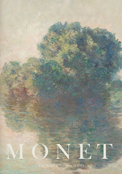 Painting by Monet of a tree with water reflection, titled 'The Scene at Giverny' (1897).