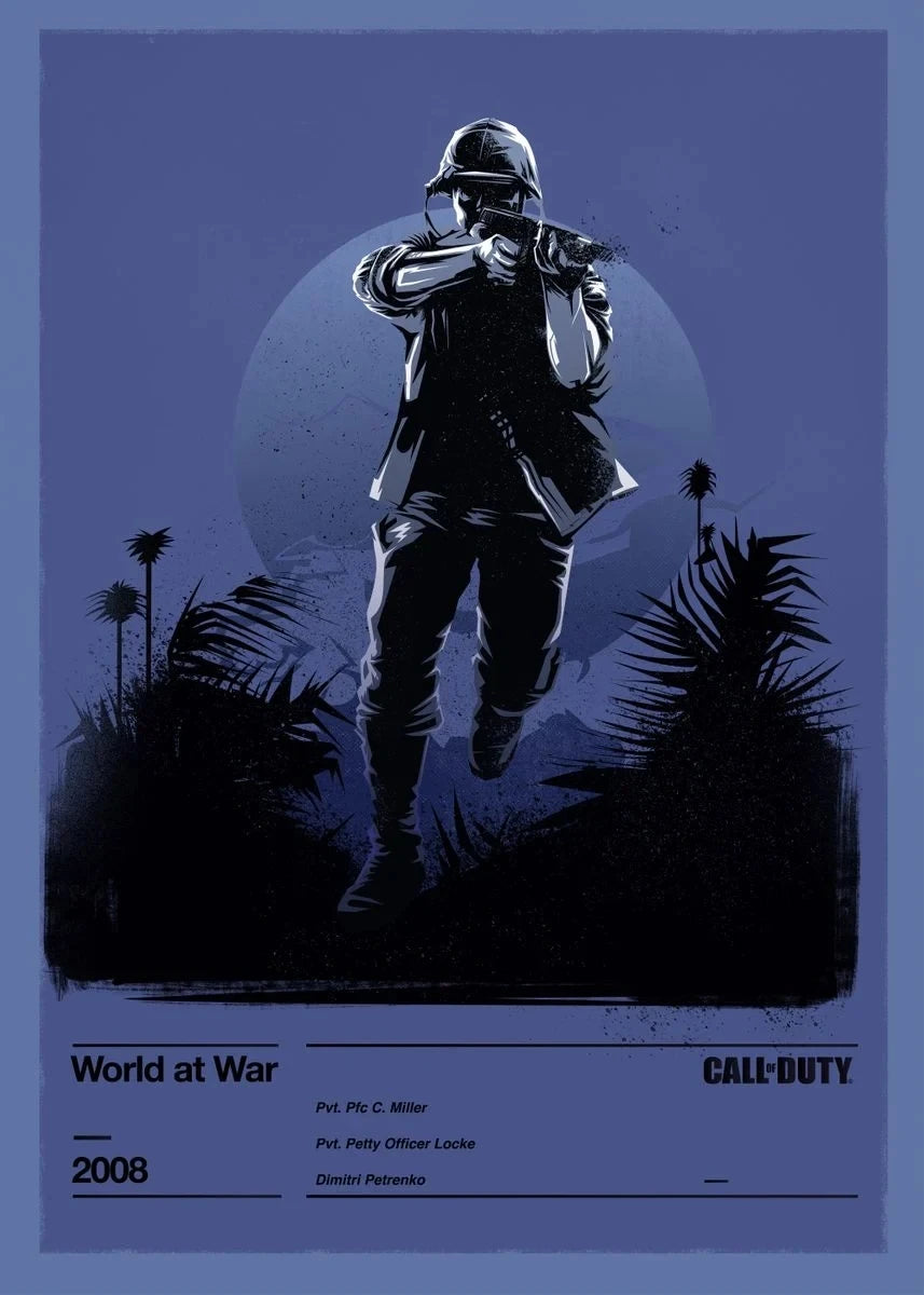 Silhouette of a soldier in a jungle setting with 'Call of Duty' branding on a blue background