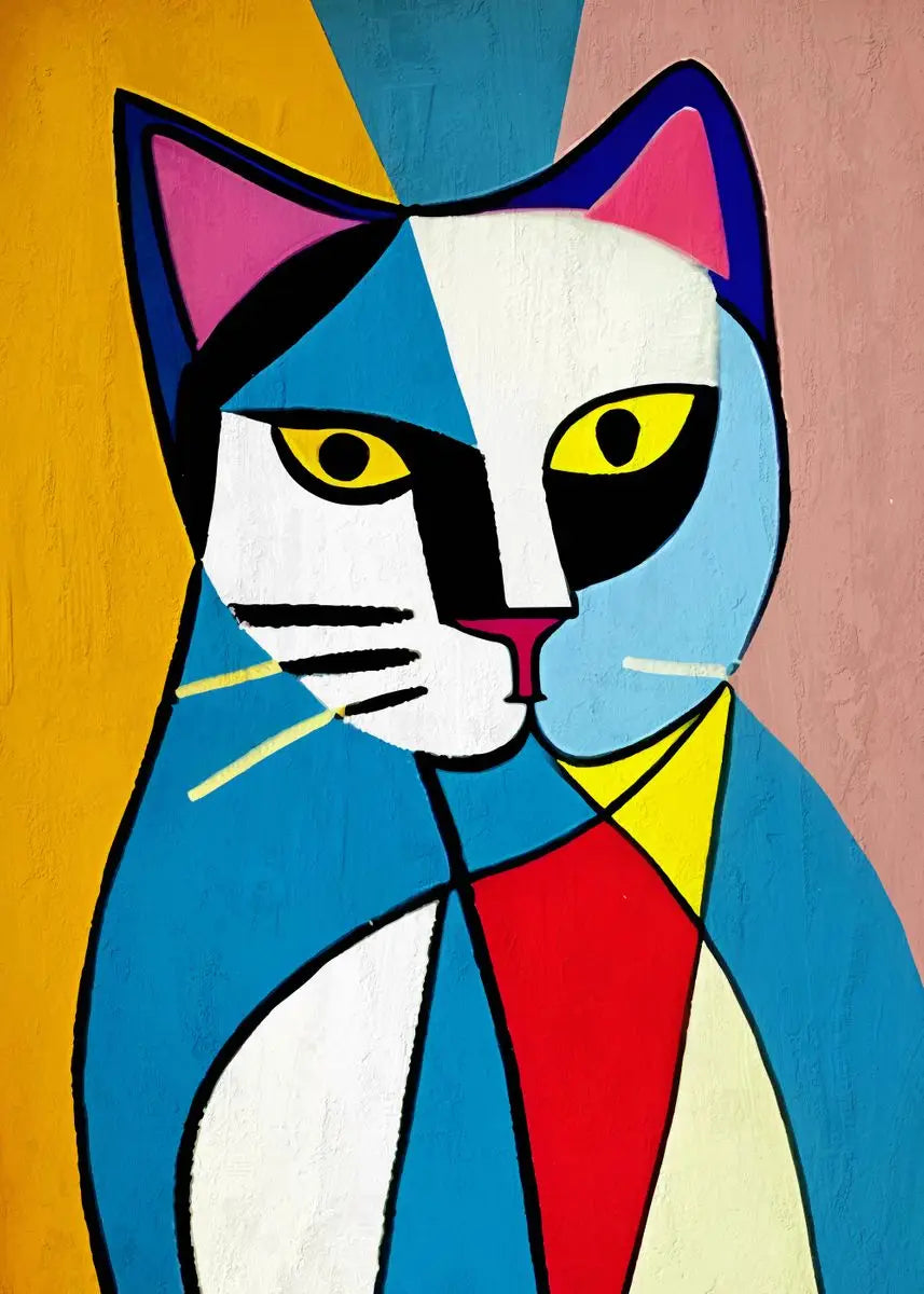 Colorful abstract cat painting on a multicolored background