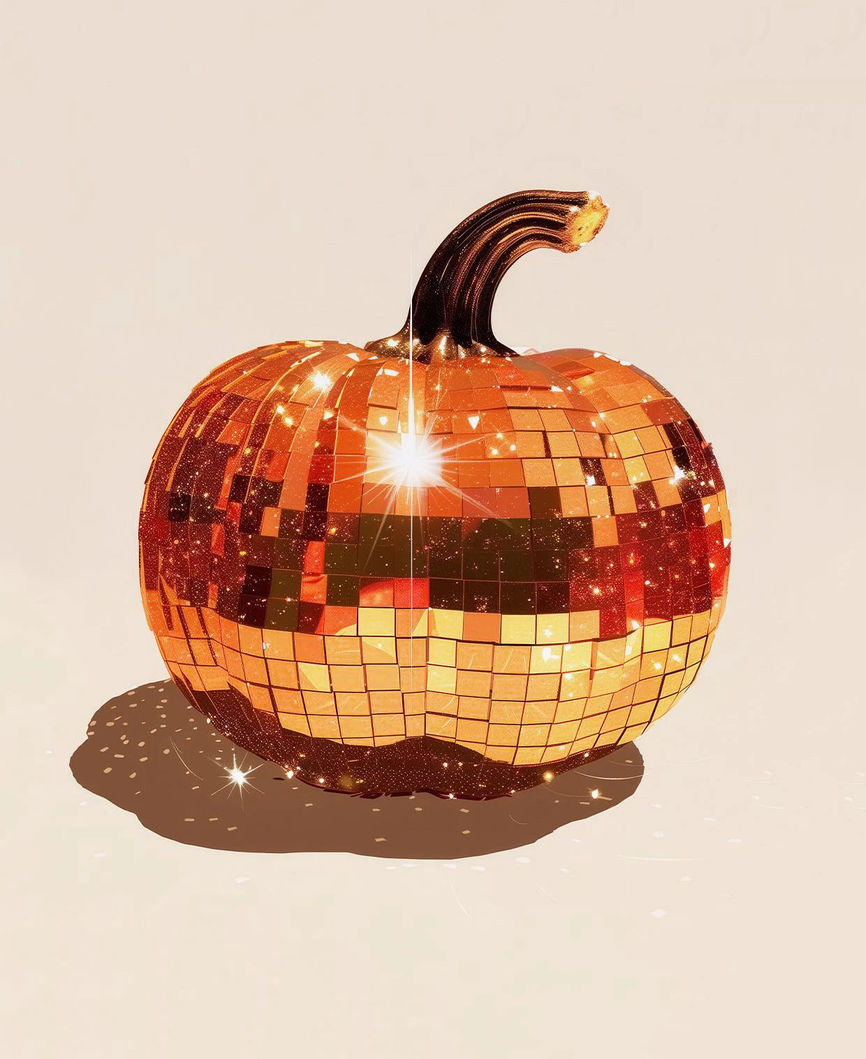 Reflective disco pumpkin on a beige background