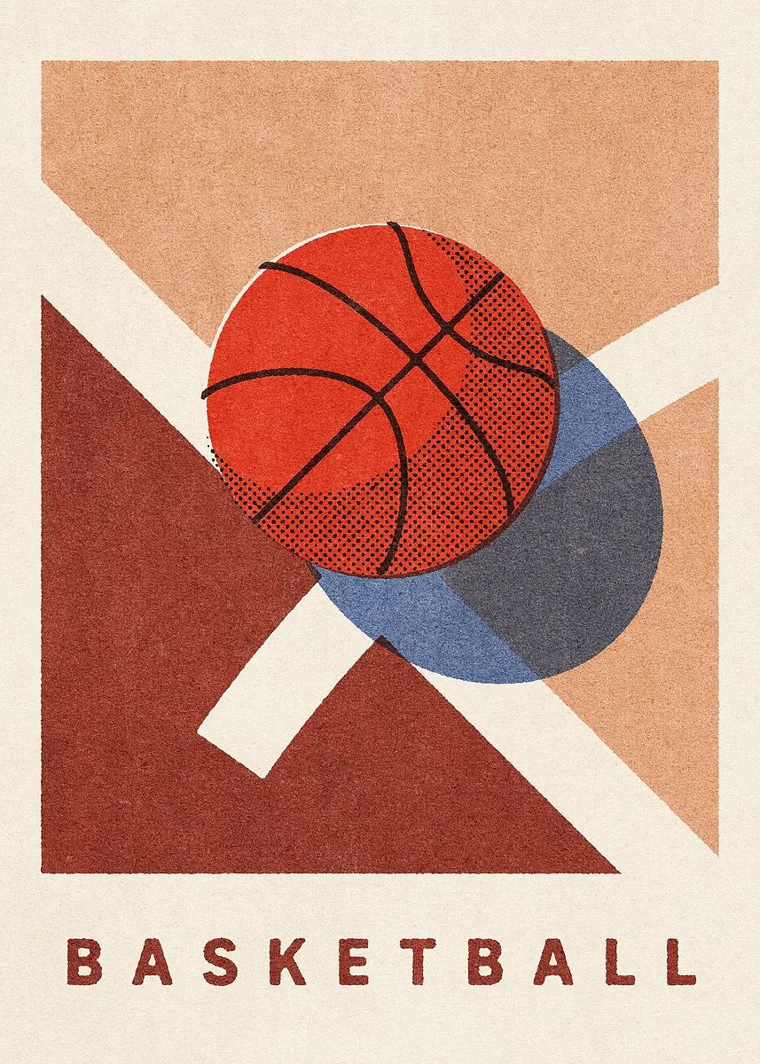 Geometric design with a basketball on a beige background