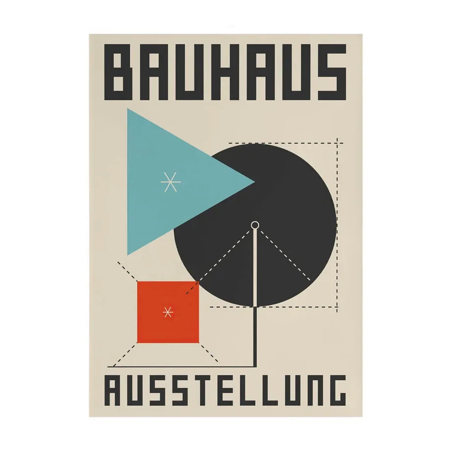 Bauhaus Ausstellung poster with geometric shapes on a beige background
