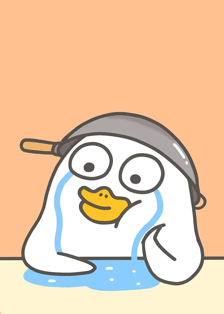 Cartoon penguin with a yellow duck beak on a peach background