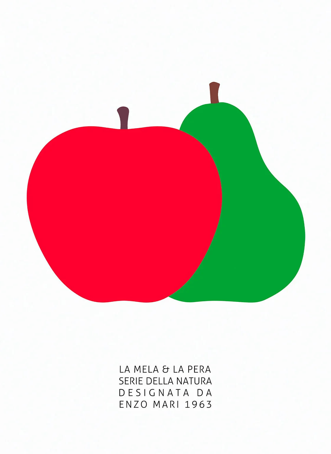 Red apple and green pear illustration on a white background with text below.