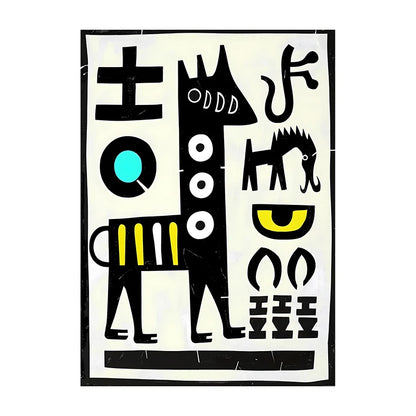 Abstract art piece with black and white shapes on a white background