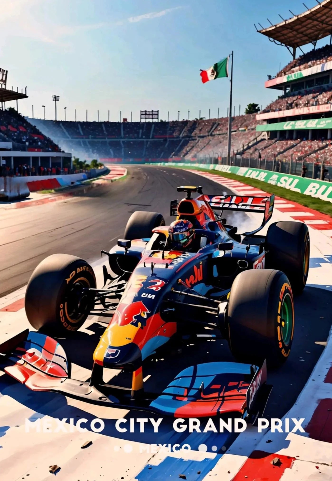Formula 1 car on a racetrack with 'Mexico City Grand Prix' text