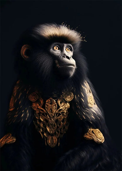 Monkey with ornate gold patterns on a dark background