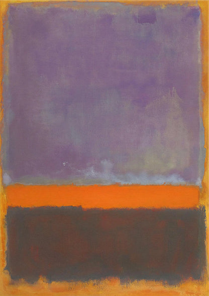 Abstract art piece with a horizontal orange stripe on a purple background