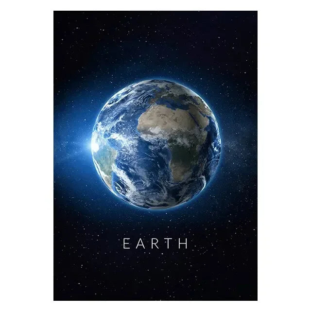 Earth from space with the word 'EARTH' below it on a dark background