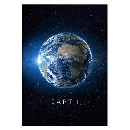 Earth from space with the word 'EARTH' below it on a dark background