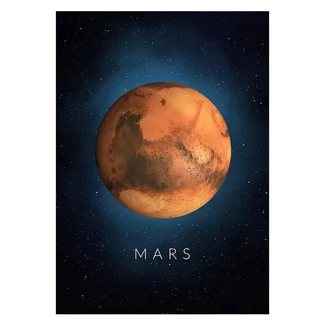 Illustration of Mars with a starry space background