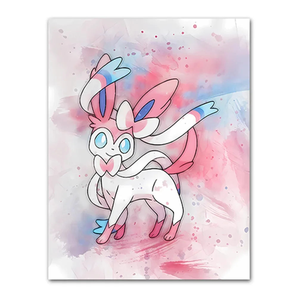 Illustration of a cartoon character with a colorful watercolor background