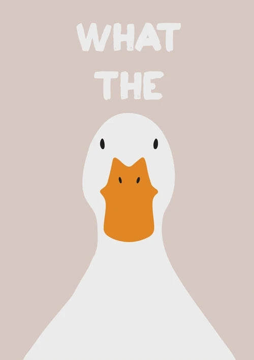 Cartoon duck with a surprised expression on a beige background