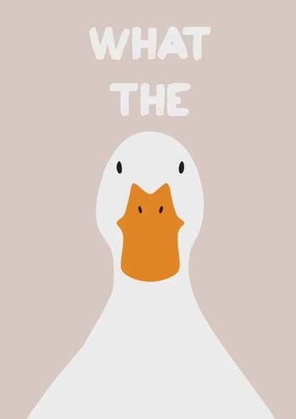 Cartoon duck with a surprised expression on a beige background