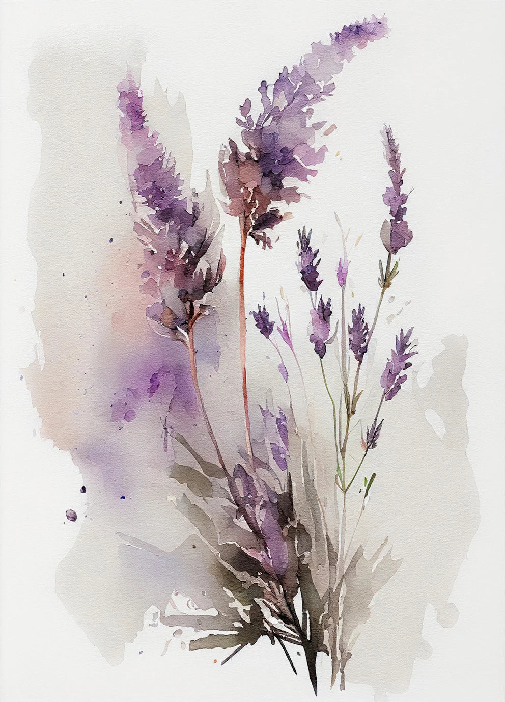 Watercolor painting of lavender flowers on a light background