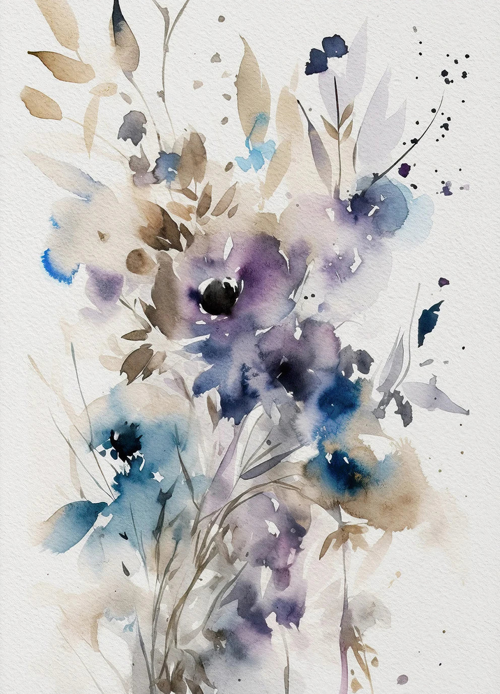 Watercolor painting of flowers with a soft, multicolored palette on a light background