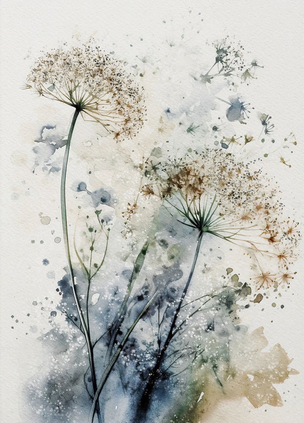 Artistic depiction of plants with watercolor textures on a light background