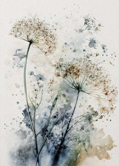 Artistic depiction of plants with watercolor textures on a light background