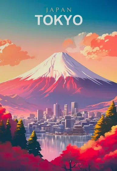 Illustration of Mount Fuji and Tokyo skyline with 'Japan Tokyo' text at the top.
