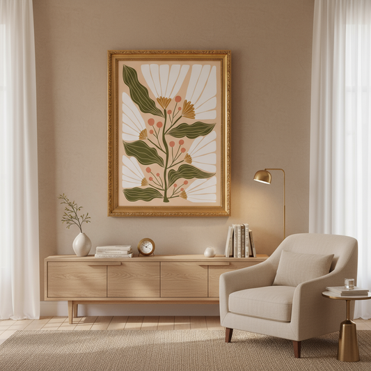 Framed floral artwork in room Canvas & Curio