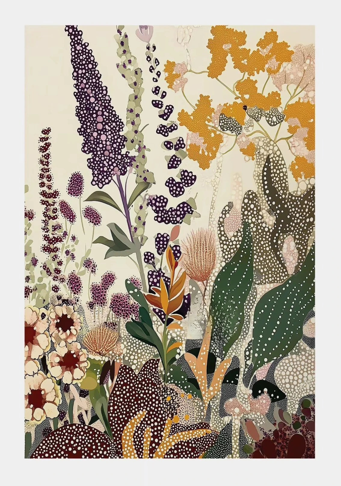 Patterned fabric with stylized floral design on a beige background