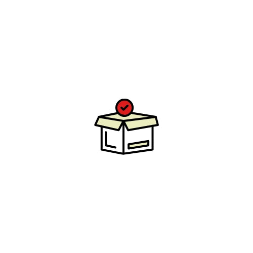 Illustration of a box with a red check mark on a white background