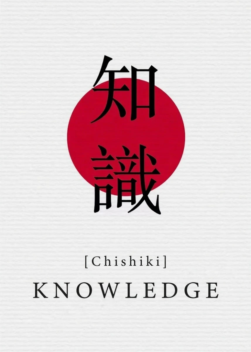 Book cover with Japanese characters '知識' and the word 'Knowledge', featuring a red circle on a light gray background.