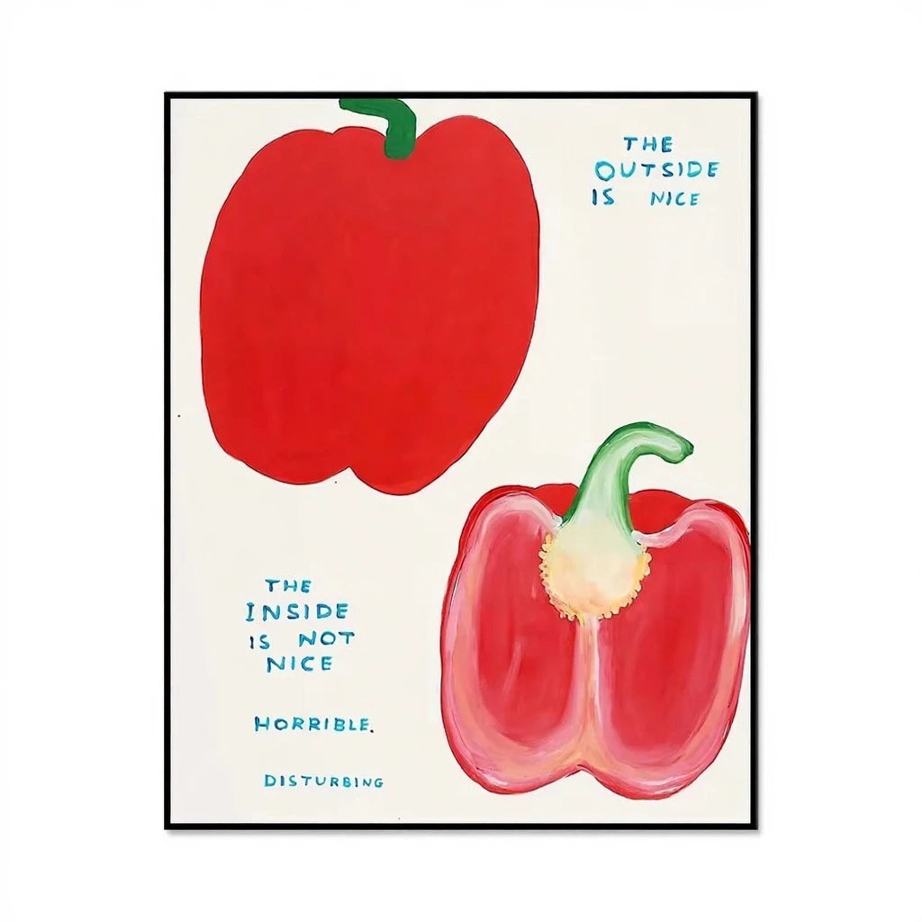 Illustration of two red peppers with text on a white background