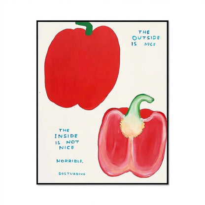 Illustration of two red peppers with text on a white background