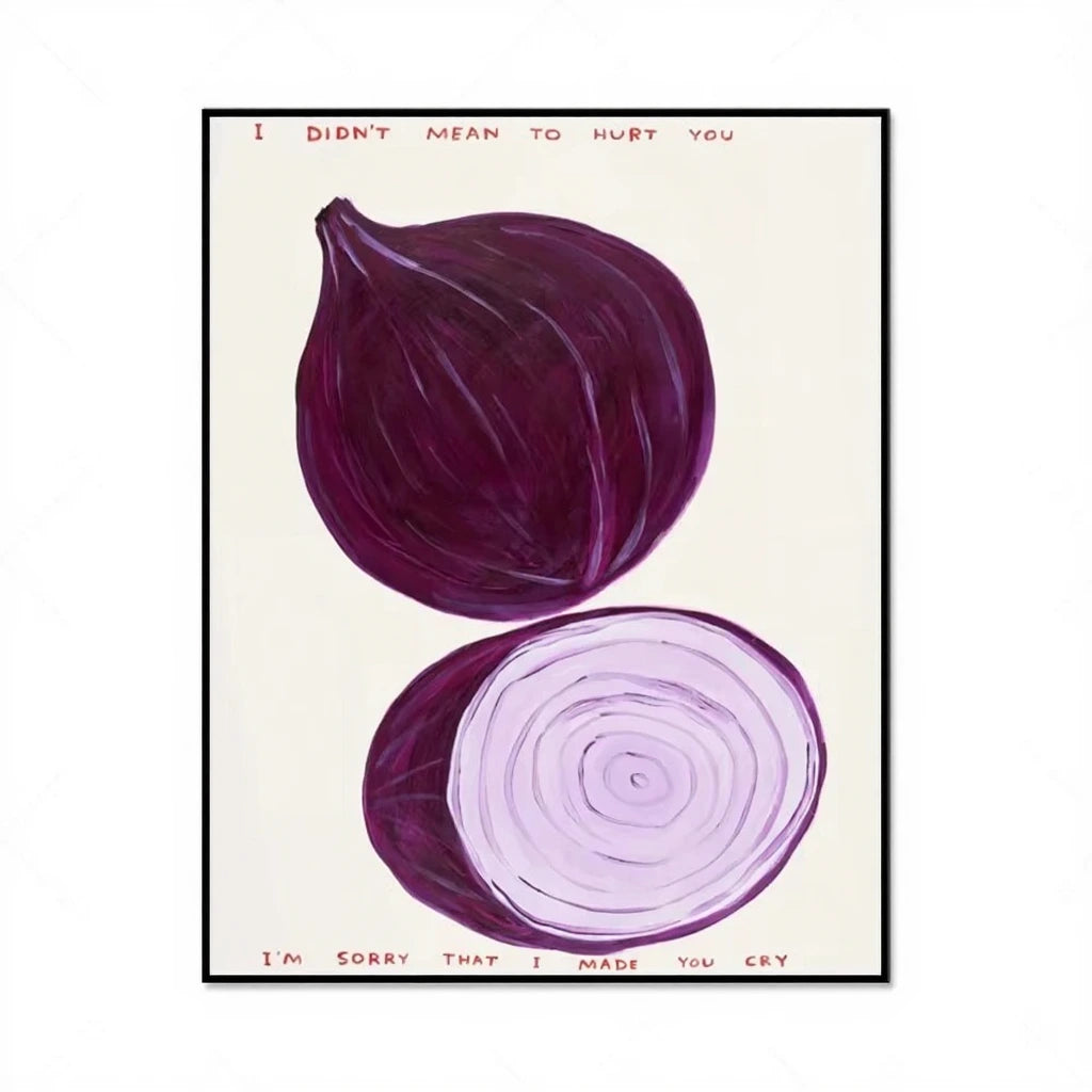 Art print with a purple onion and text on a white background