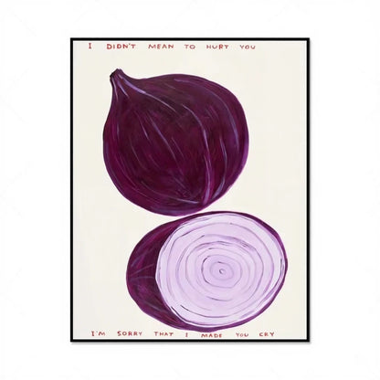Art print with a purple onion and text on a white background