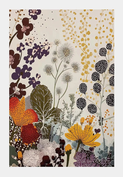 Floral patterned fabric with colorful flowers on a beige background