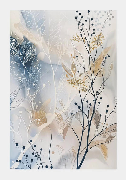 Abstract art with branches and leaves on a light background